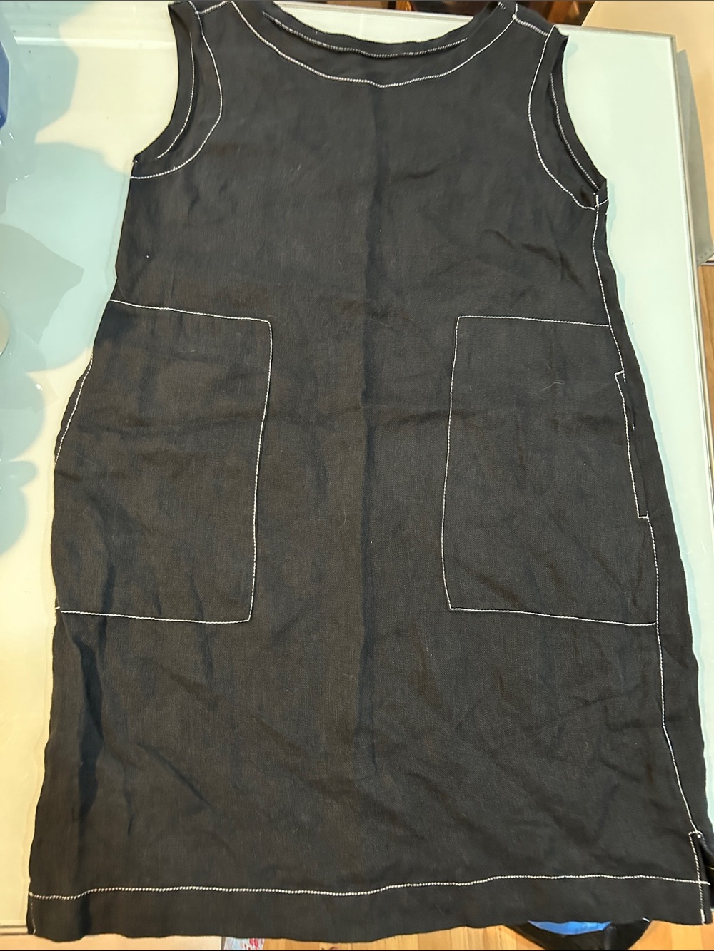 Modern black linen summer dress  with pockets Veronique Miljkovitch